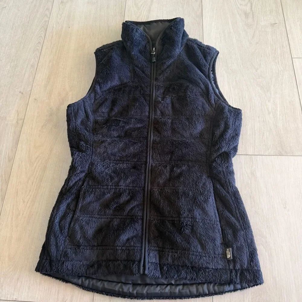 The North Face Mossbud Reversible Vest Womens XS Black Faux Fur Insulated Zip